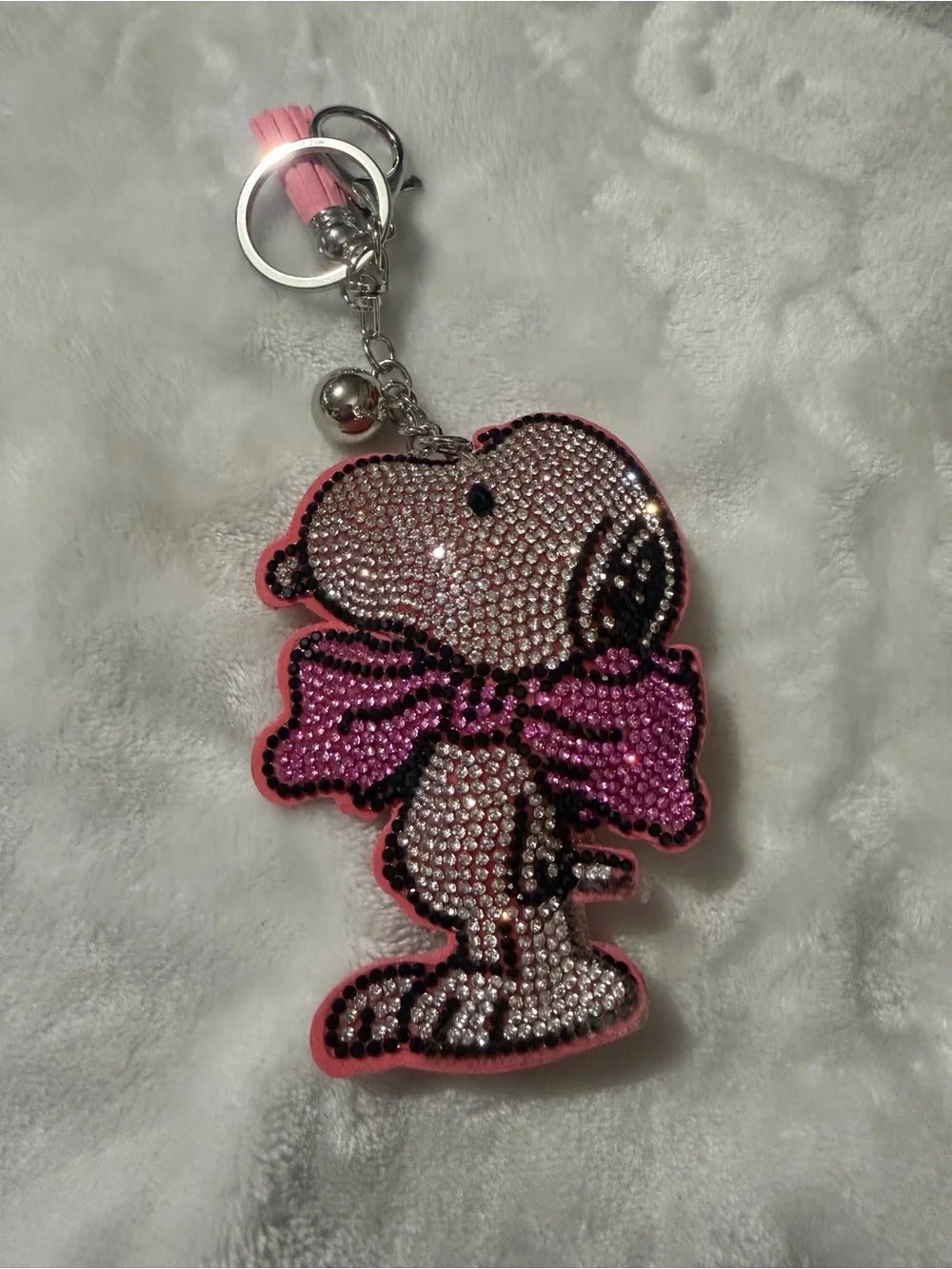 Sparkling Pink Snoopy Key & Card Holder Charm